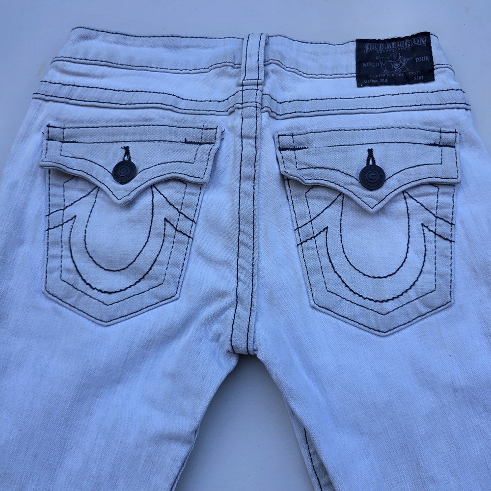 True Religion White Jeans with Black Contrast Stitching